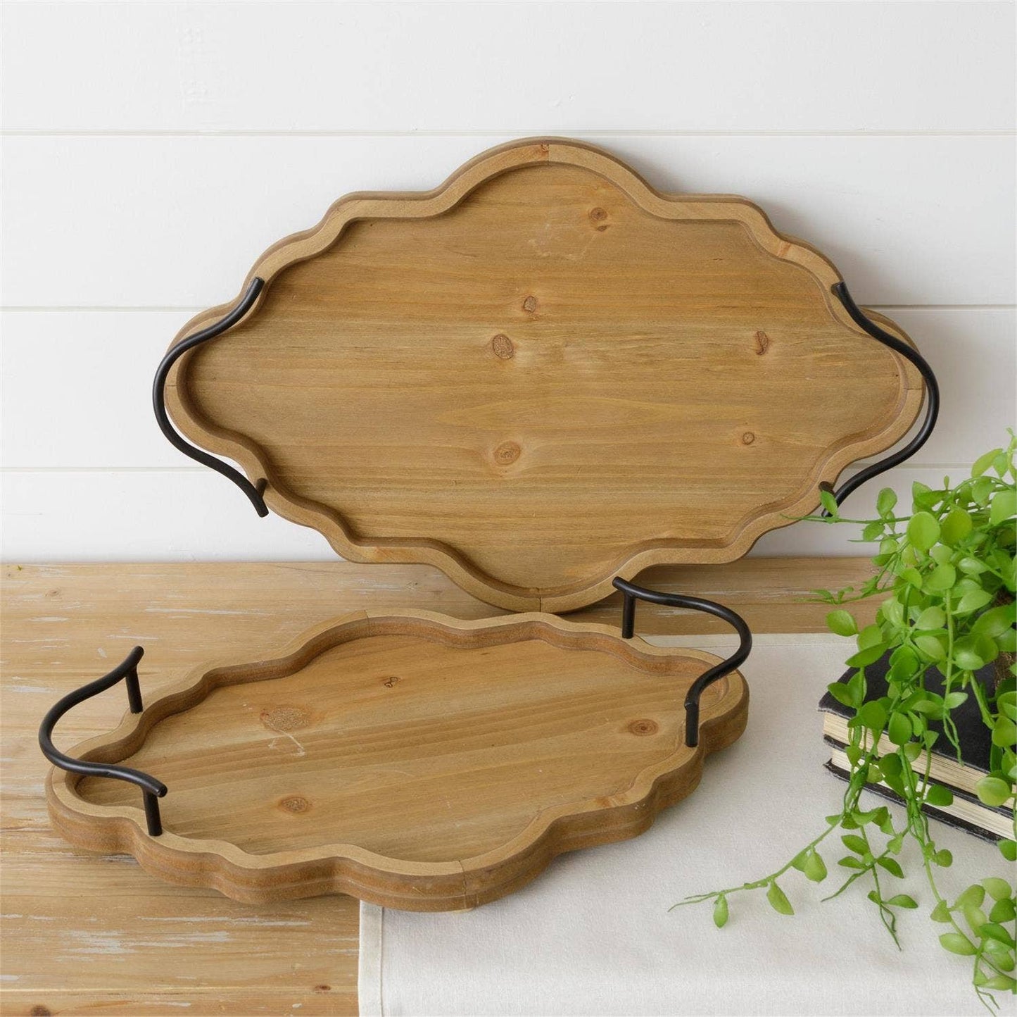 Wood Tray with Handles - Arabesque (Set Of 02)