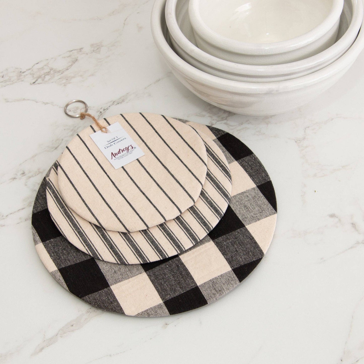 Cloth Bowl Covers, Black And Tan (SET OF 3)
