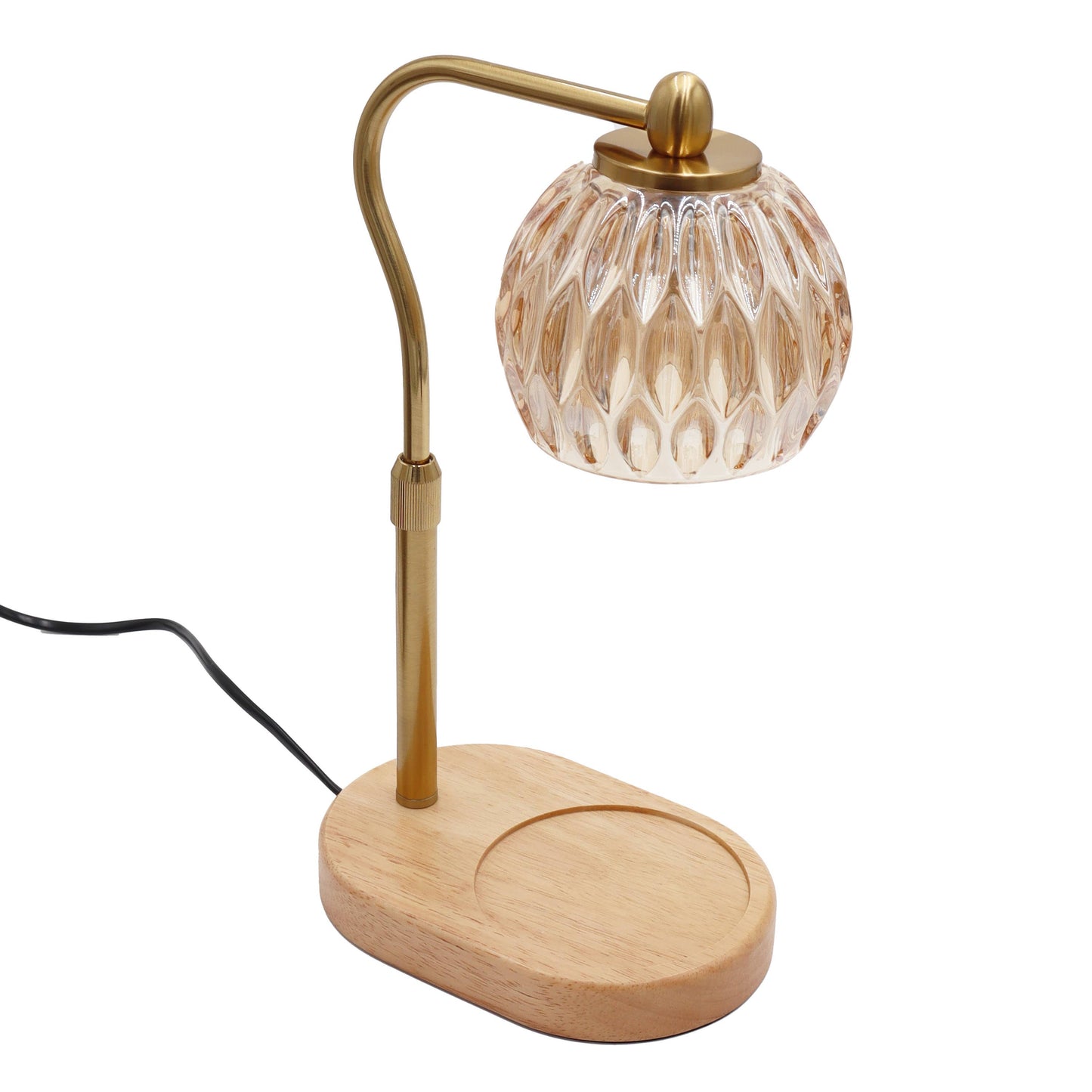 Candle Warmer Lamp - Crystal Glass & Wood Base - Gold