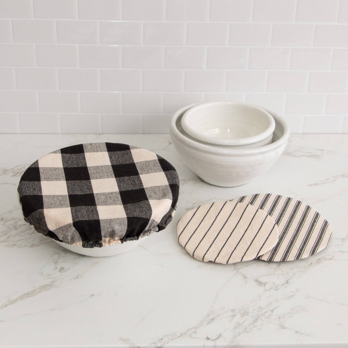 Cloth Bowl Covers, Black And Tan (SET OF 3)