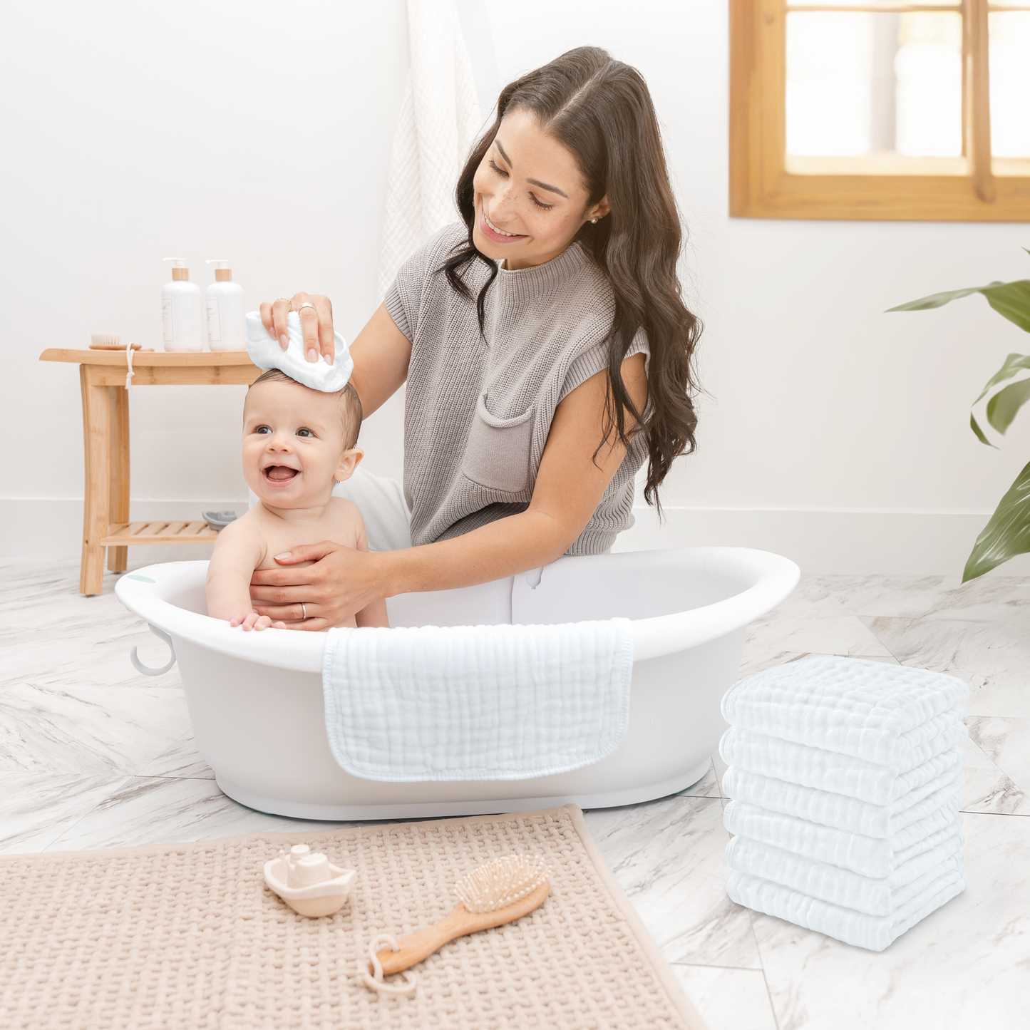 Baby Washcloths 100% Muslin Cotton by Comfy Cubs: White / 6-Pack 10”X10”