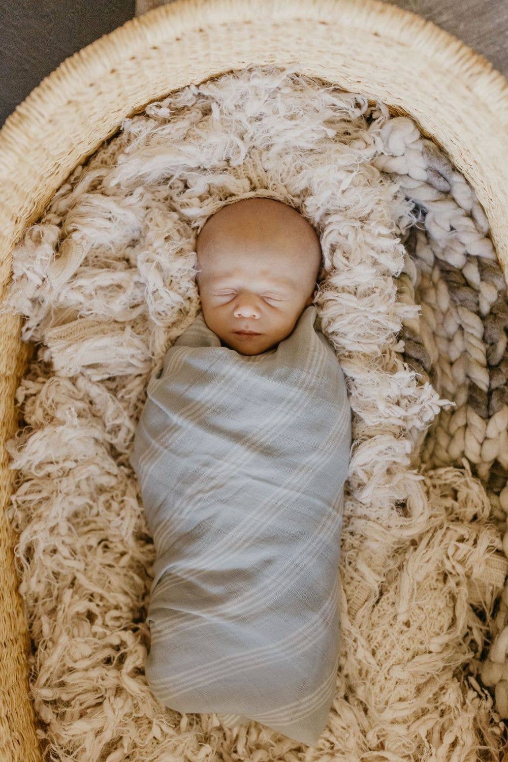 Muslin Swaddle Baby Blanket – Stripe: Smoke Rose