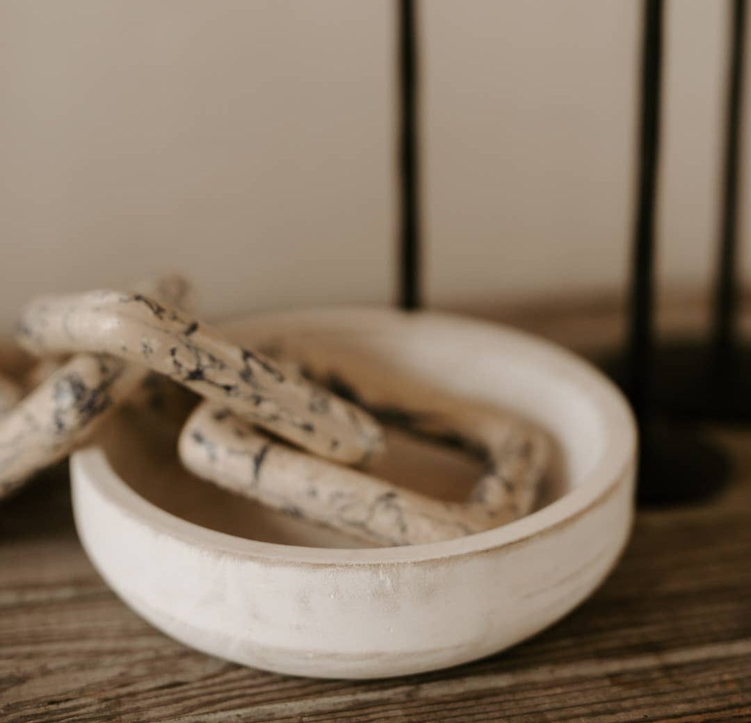Whitewash Decorative Wood Bowl