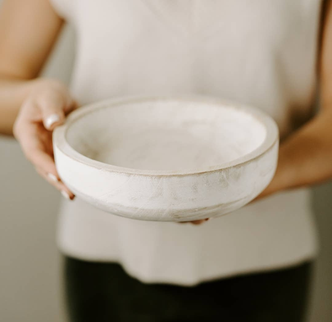 Whitewash Decorative Wood Bowl
