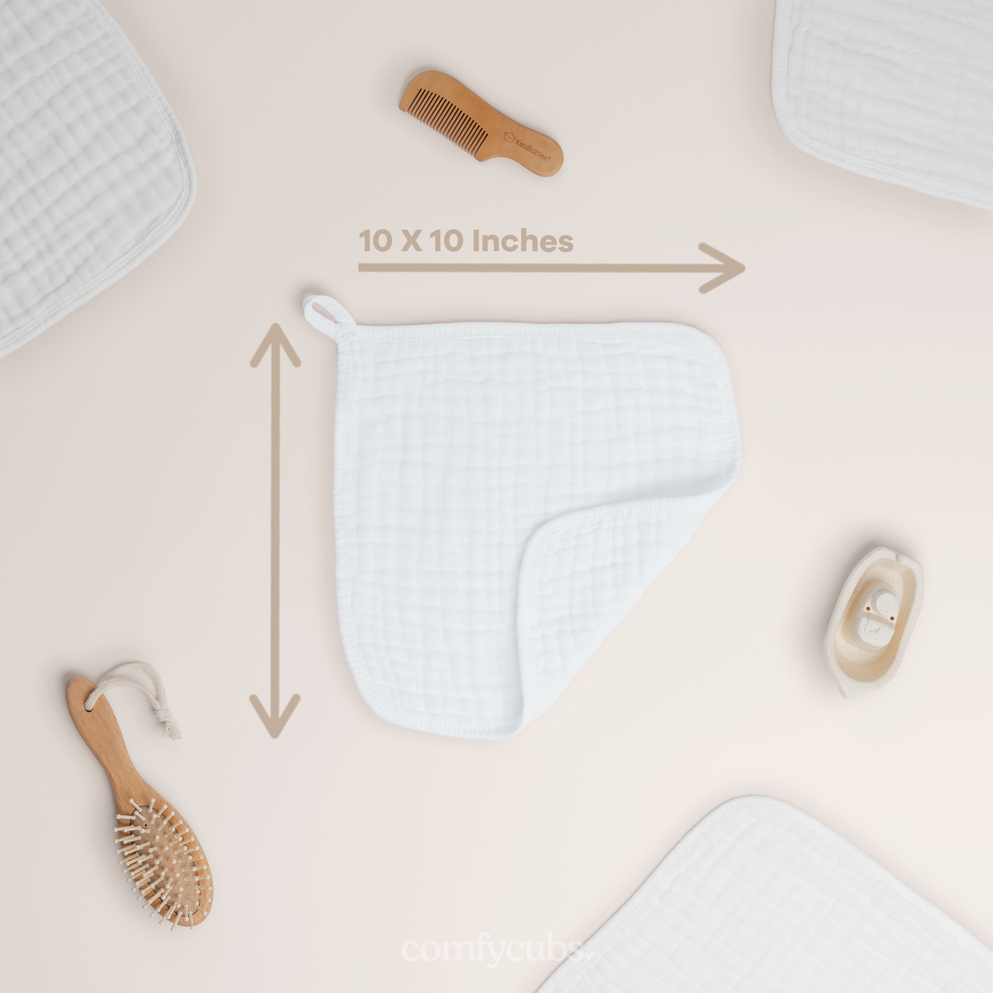 Baby Washcloths 100% Muslin Cotton by Comfy Cubs: White / 6-Pack 10”X10”