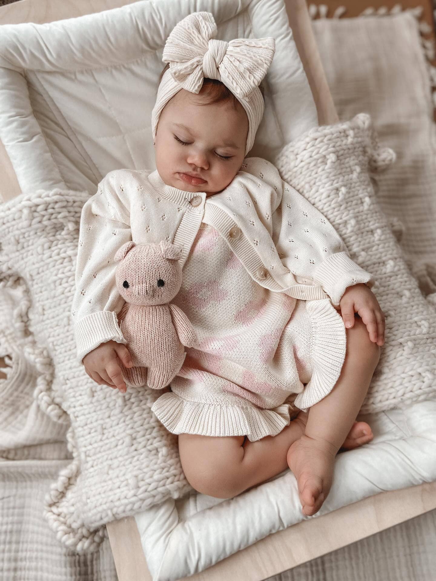 Luna + Luca Pointelle Cardigan - Cream: Cream / Newborn