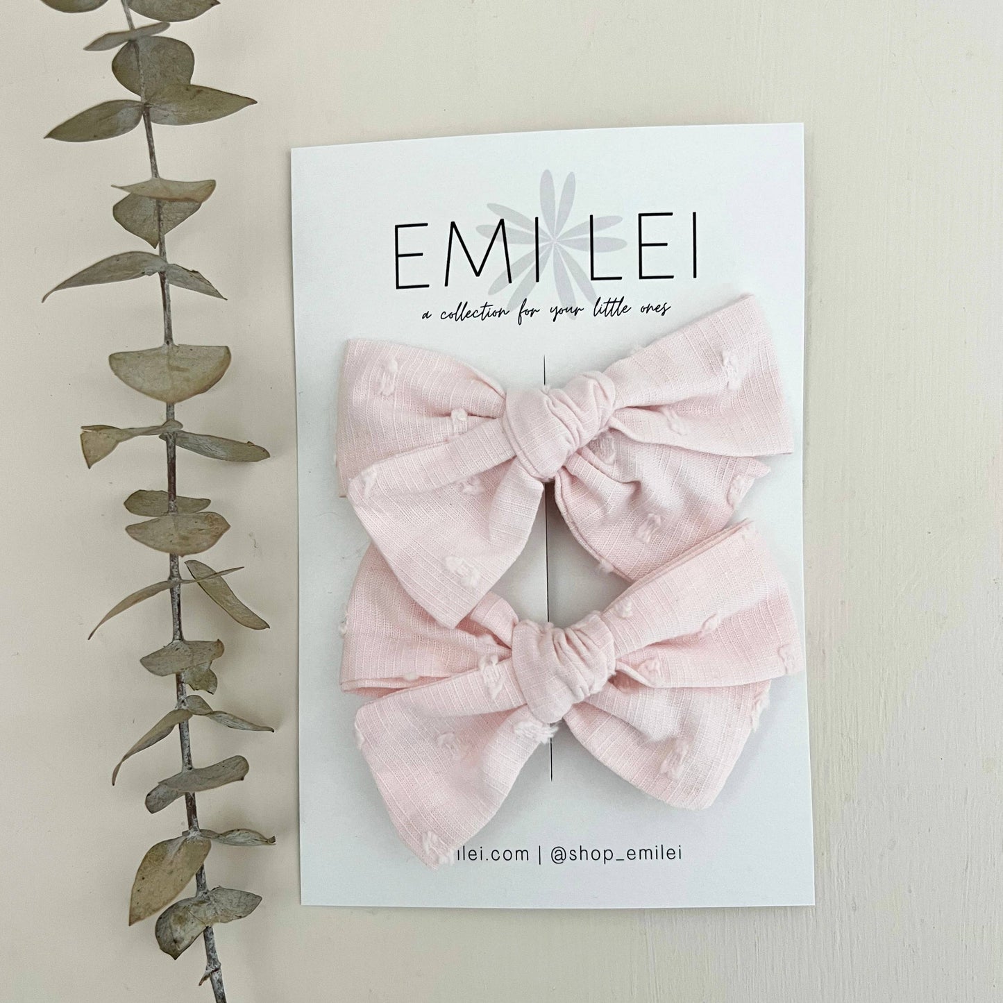 Pigtail Bow Clip Set - Blush
