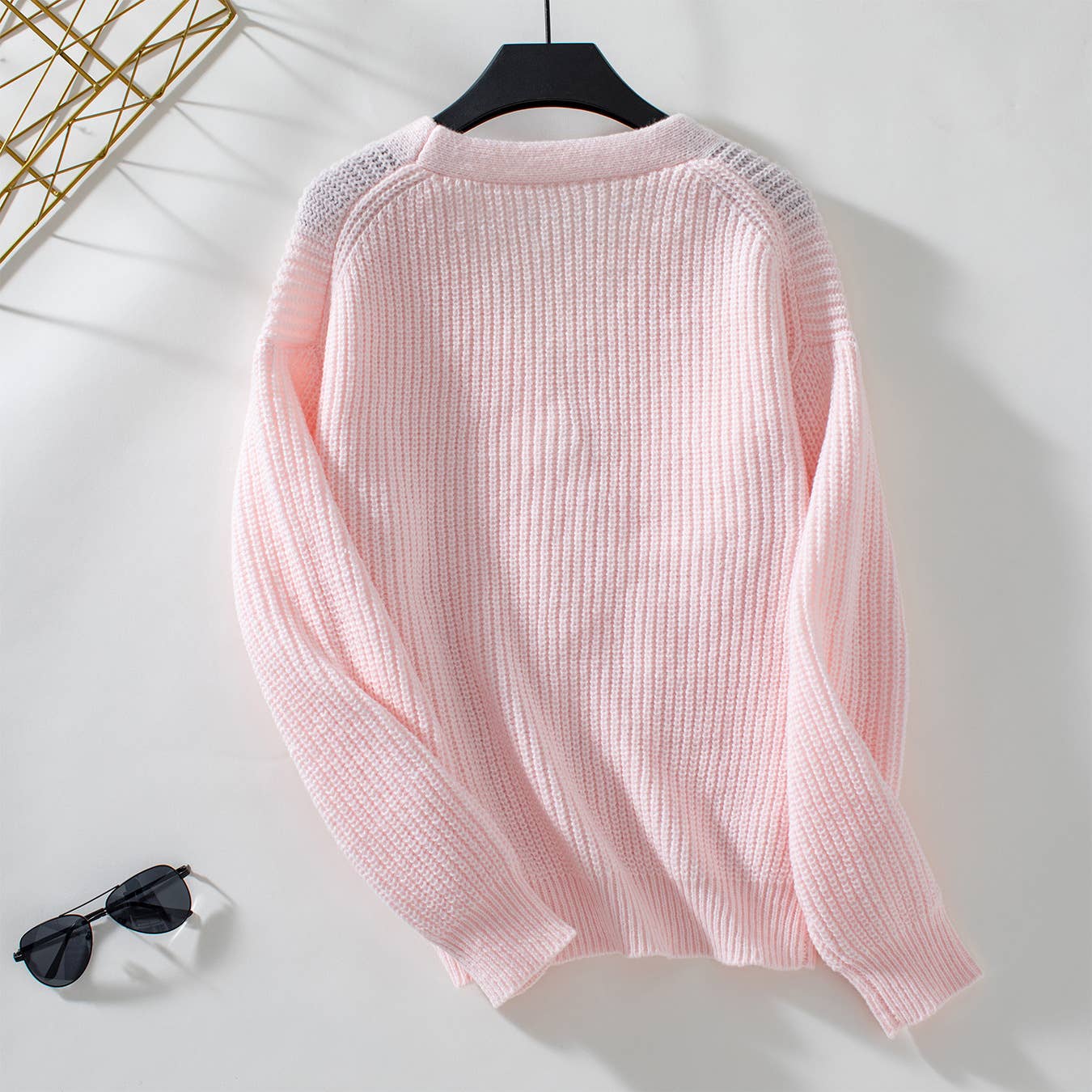Casual V-Neck Button-Down Knitted Sweater Cardigan: Khaki / S