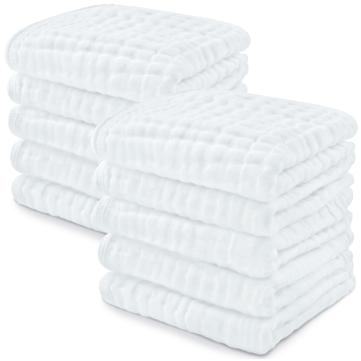 Baby Washcloths 100% Muslin Cotton by Comfy Cubs: White / 6-Pack 10”X10”