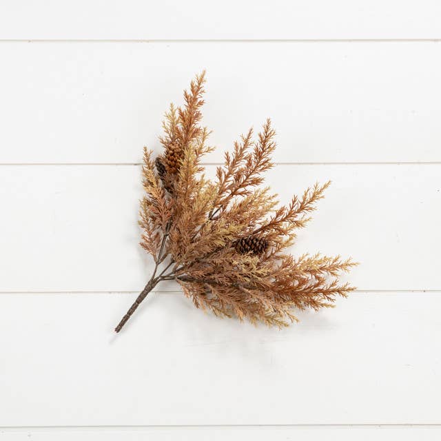14" WHEAT & BURGUNDY PRICKLY PINE BUSH W/ CONES