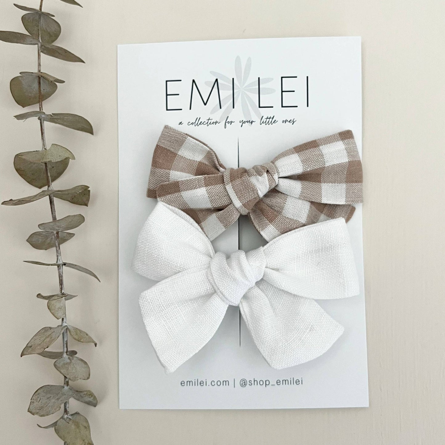 Alligator Clip Bow Set - White & Neutral Gingham