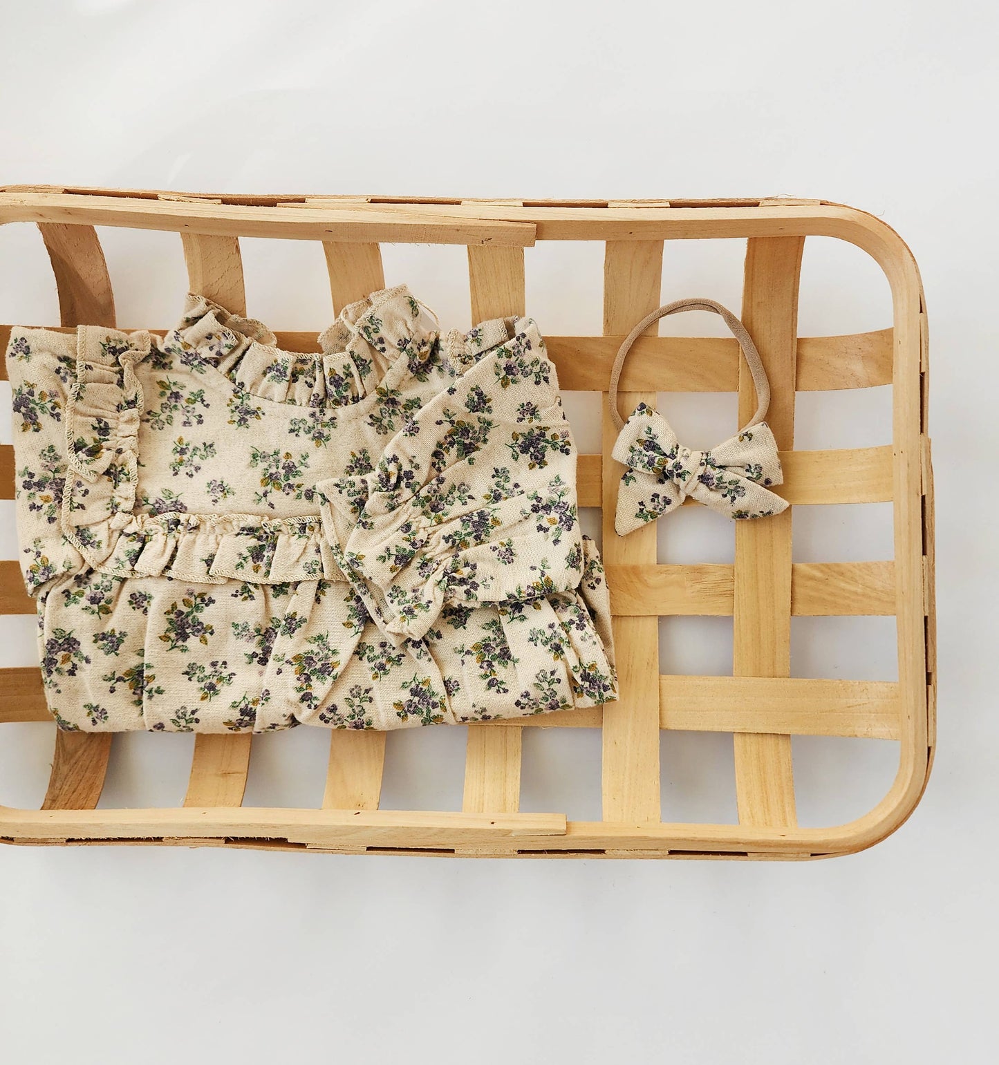 Baby Cotton bubble Romper Dressy sleeve Viola with Headbow: Newborn