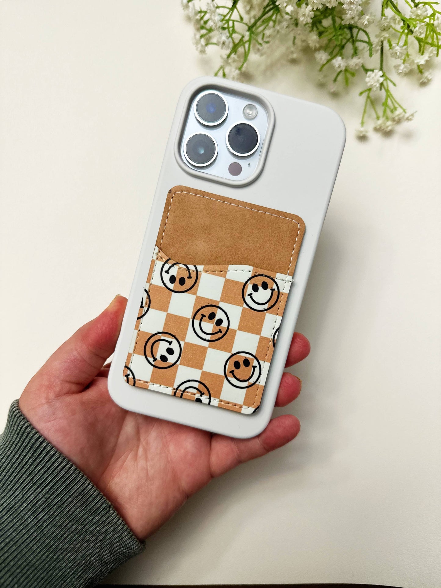 Phone Wallet, Card Holder, Stick on Phone Wallet,: #3 B&W Flowers