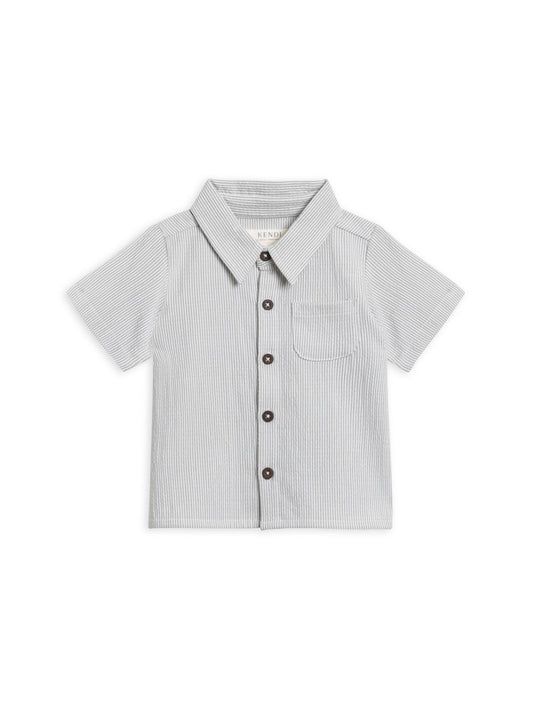 Organic Landon Seersucker Button Down - Shore Stripe / Mist: 3T