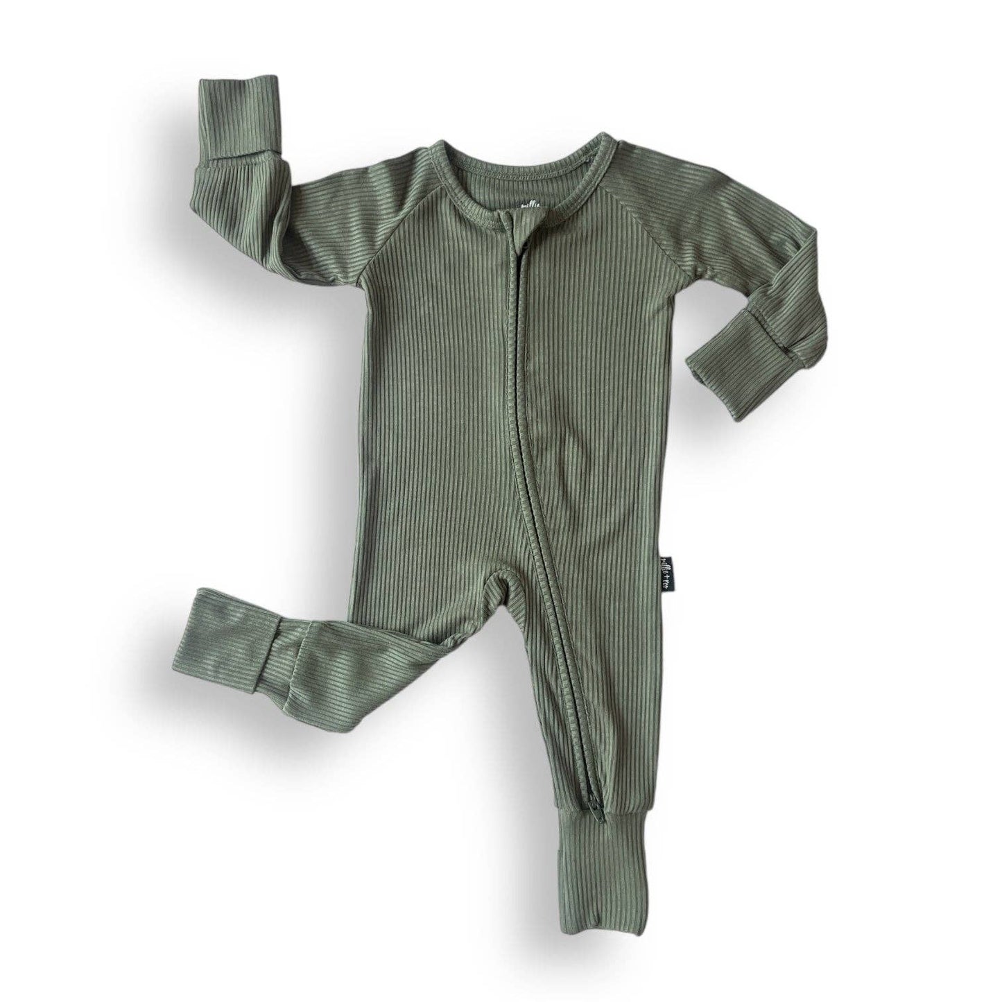 ZIP ROMPER - Moss Ribbed: 0/3m