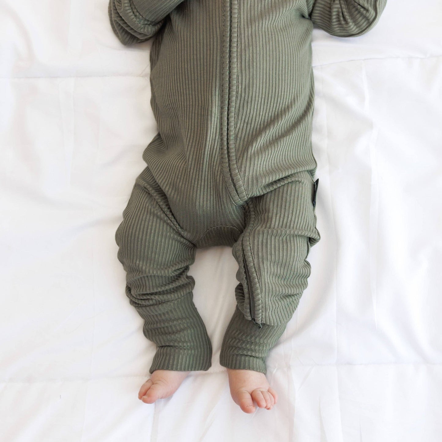 ZIP ROMPER - Moss Ribbed: 3/6m