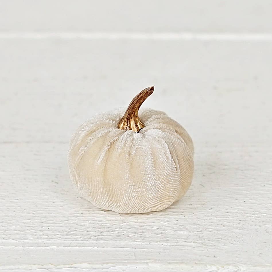 31343- Bag of 6 velvet 2in pumpkins with gold stem