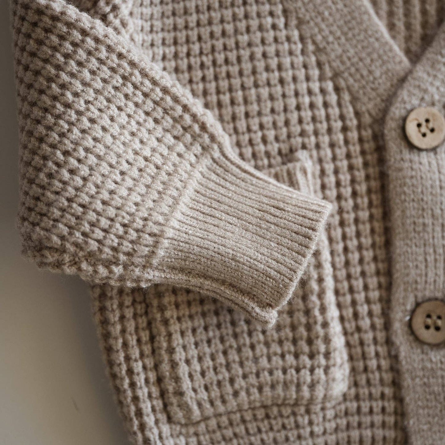 Knit Pocket Cardigan: Oak / 5-6T