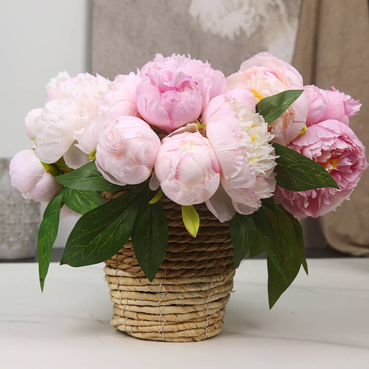 10''T Silk Peony Floral Bouquet, Blooming/Bud Peonies, Pink