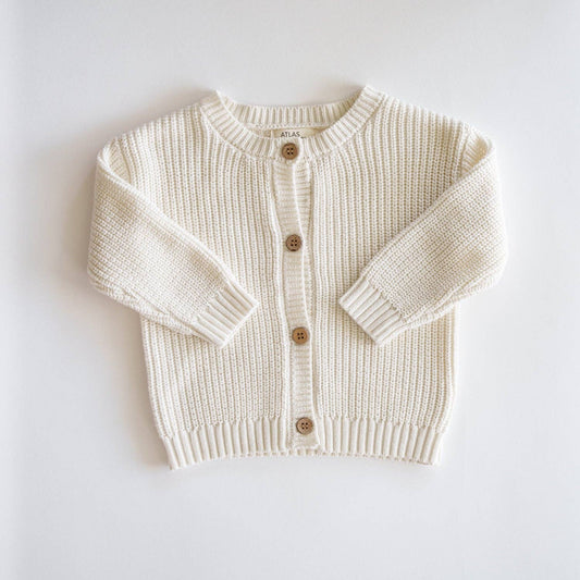 Organic Oversized Knit Cardigan: Coconut Milk / 3-4T