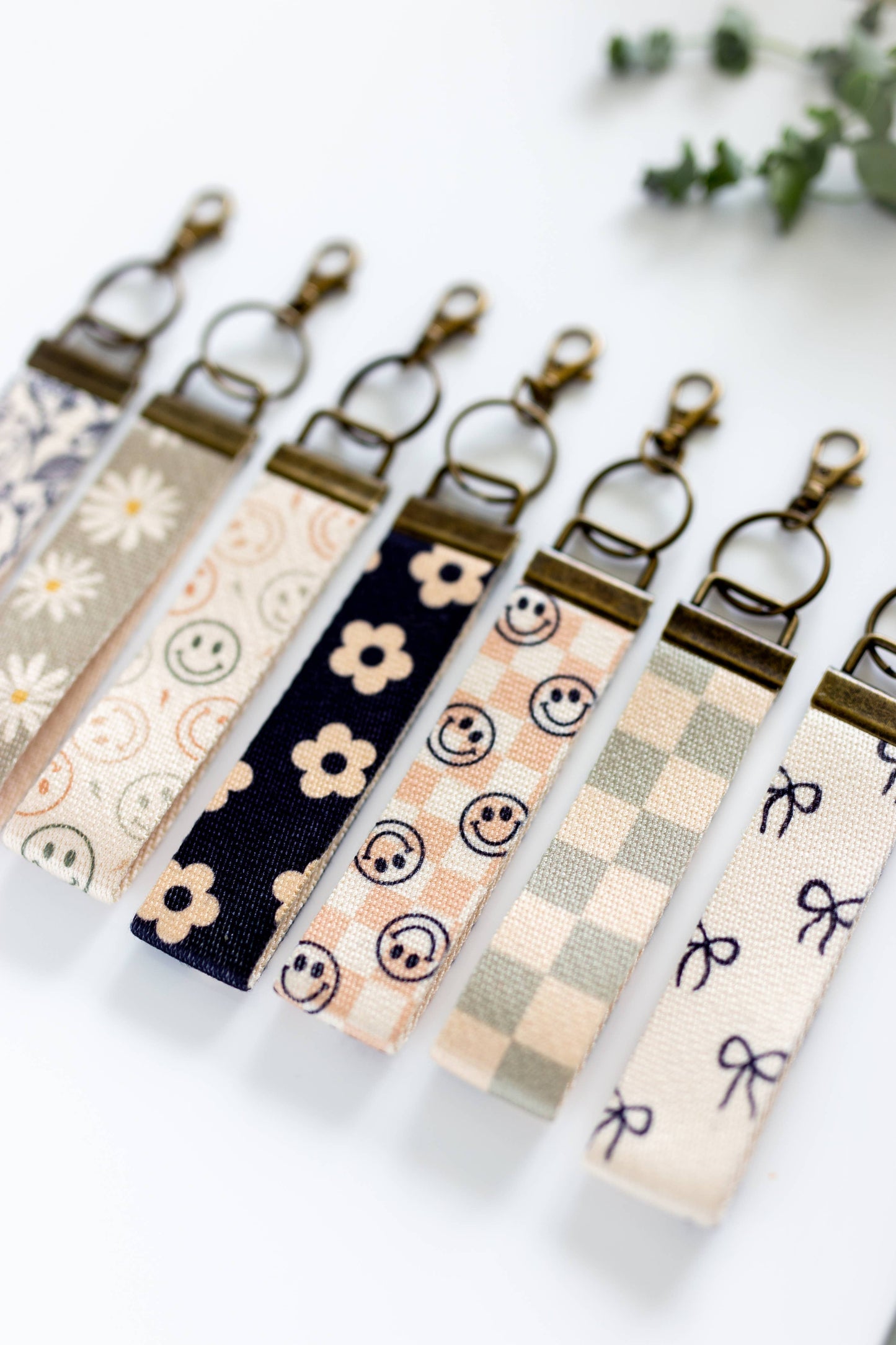 Canvas Wrist Keychain Lanyard, Custom Lanyard, Key Fob Wrist: #3 B&W Flowers / 1.25 Inches Wide (size pictured)