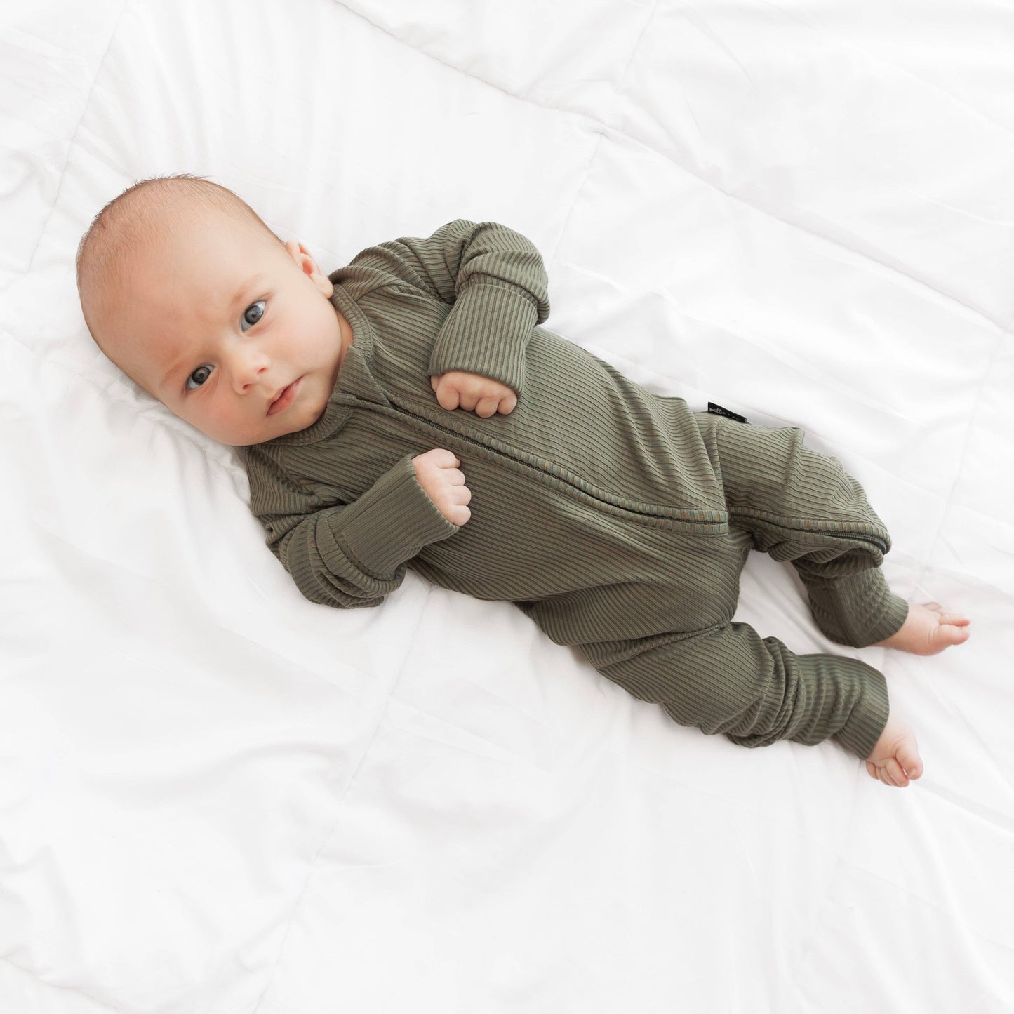 ZIP ROMPER - Moss Ribbed: 0/3m