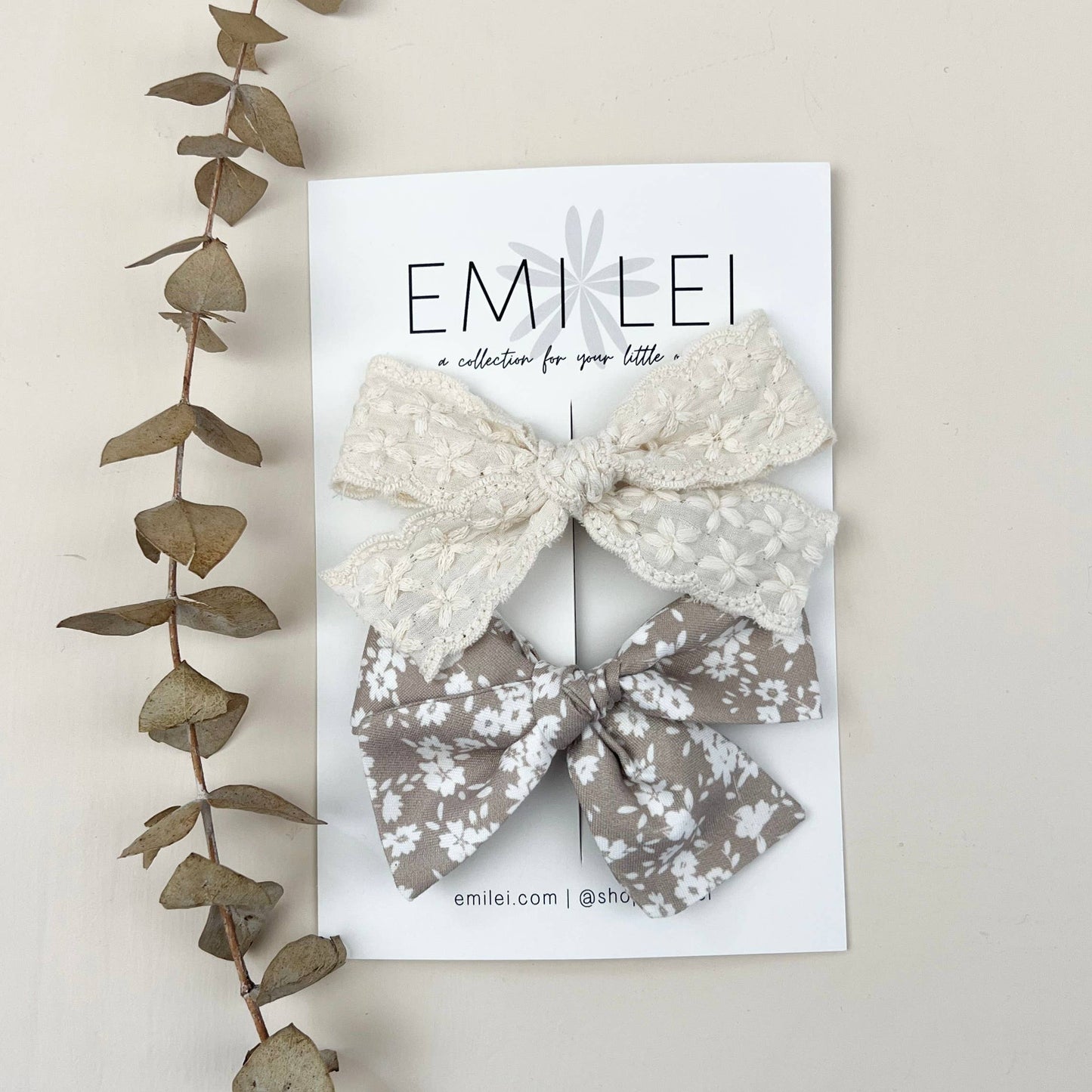 Alligator Clip Bow Set - Linen Lace/Neutral Floral (#6)