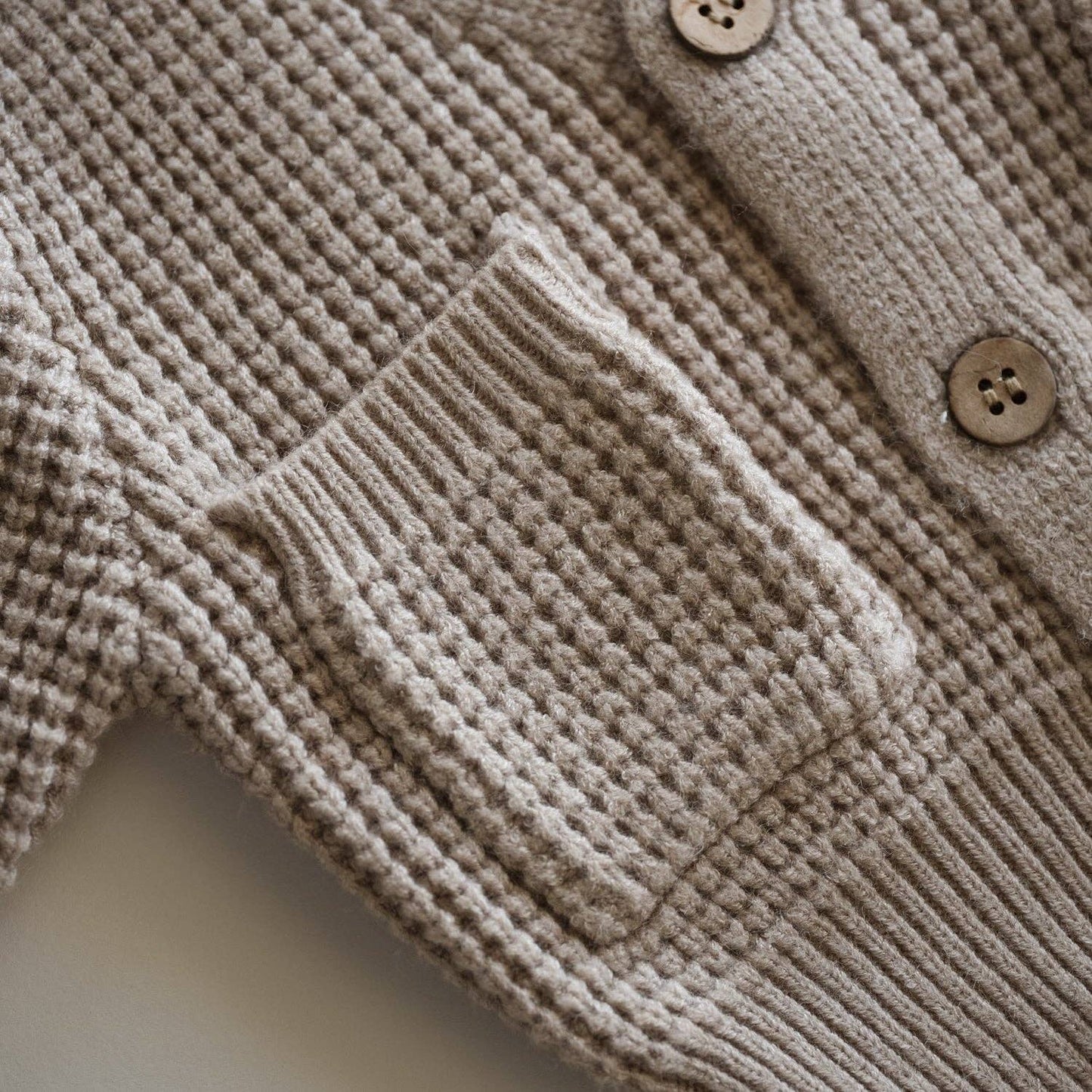 Knit Pocket Cardigan: Oak / 5-6T