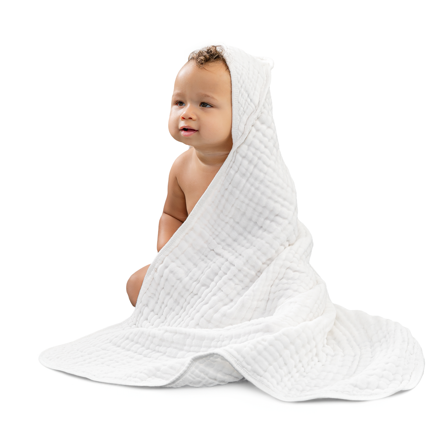 Baby Hooded 9 Layer Muslin Cotton Towel for Kids: White / Pack of 1