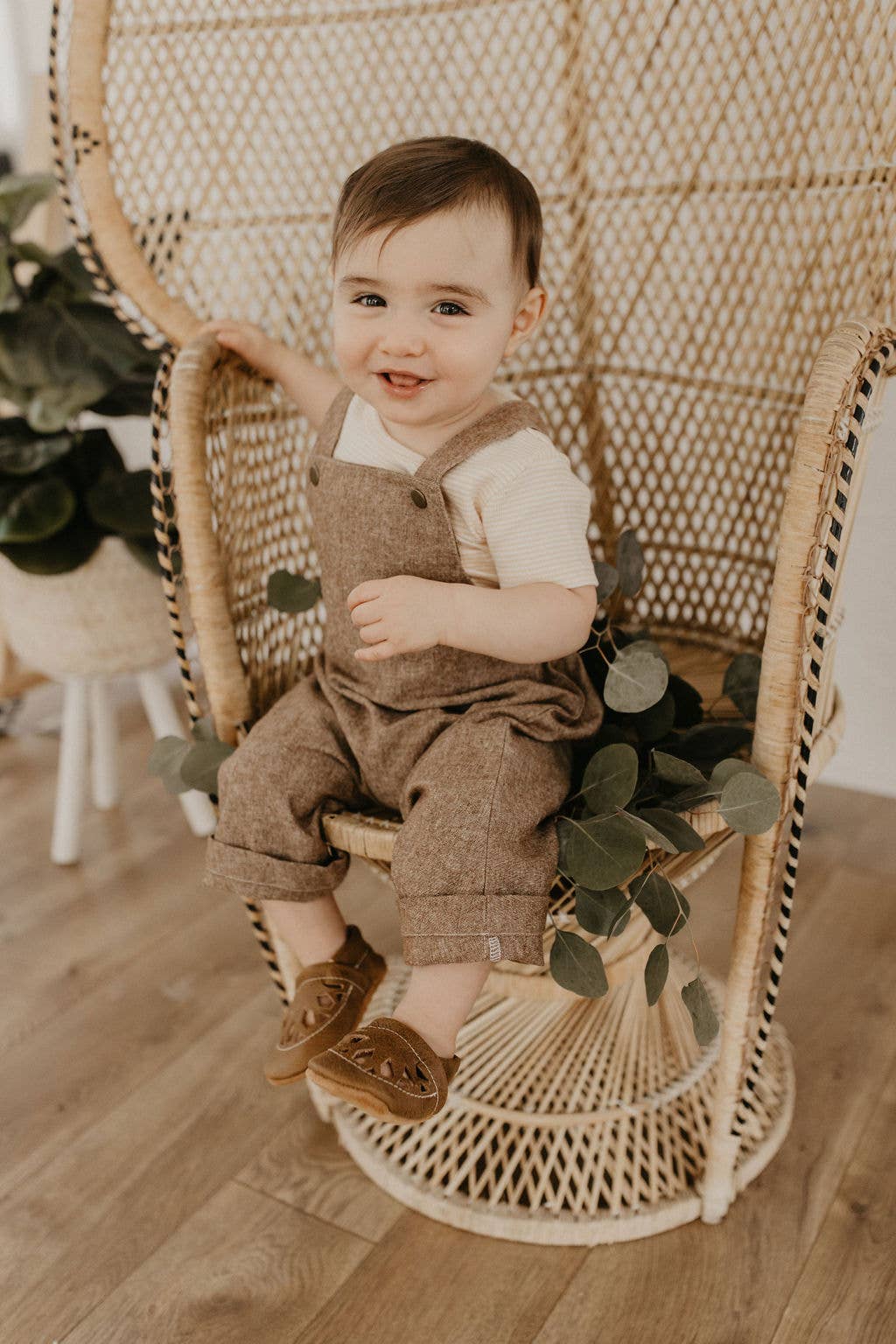 Baby And Children's Linen Harem Romper Pants: Nutmeg / 0-3M