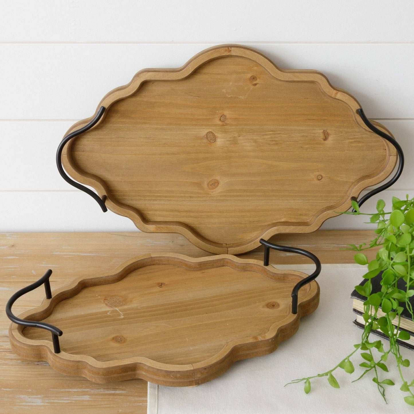 Wood Tray with Handles - Arabesque (Set Of 02)