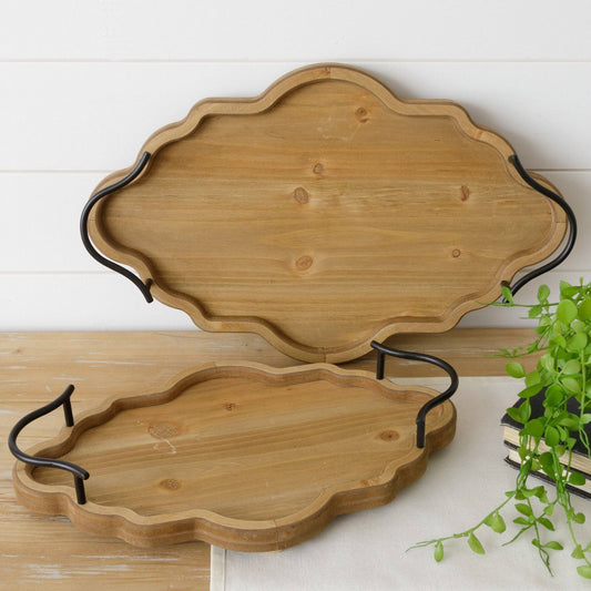Wood Tray with Handles - Arabesque (Set Of 02)