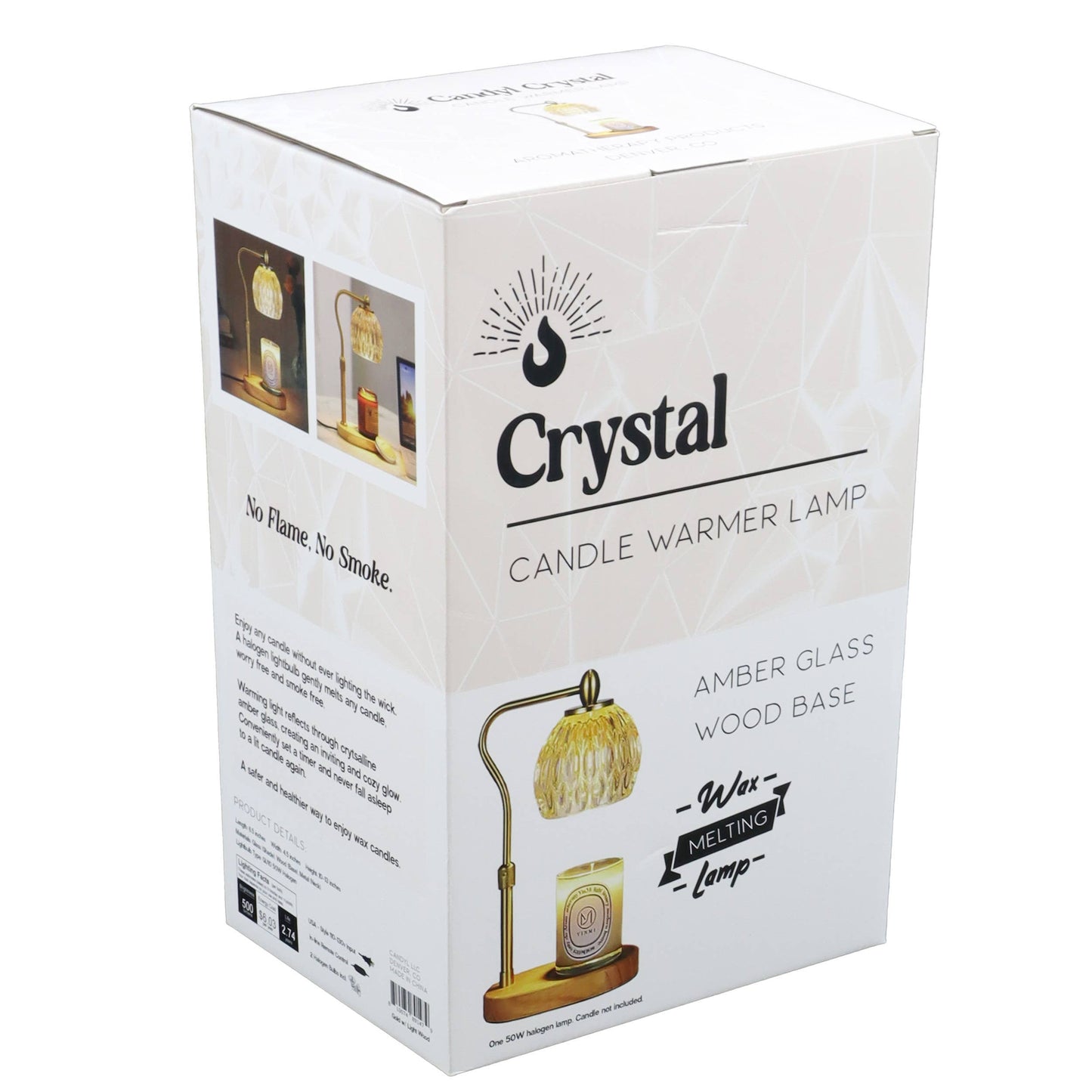 Candle Warmer Lamp - Crystal Glass & Wood Base - Gold