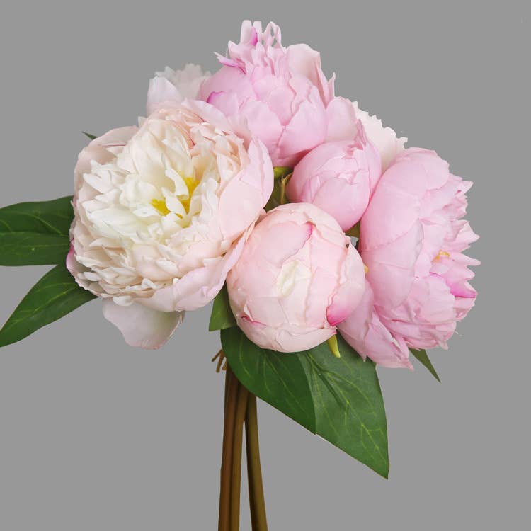 10''T Silk Peony Floral Bouquet, Blooming/Bud Peonies, Pink