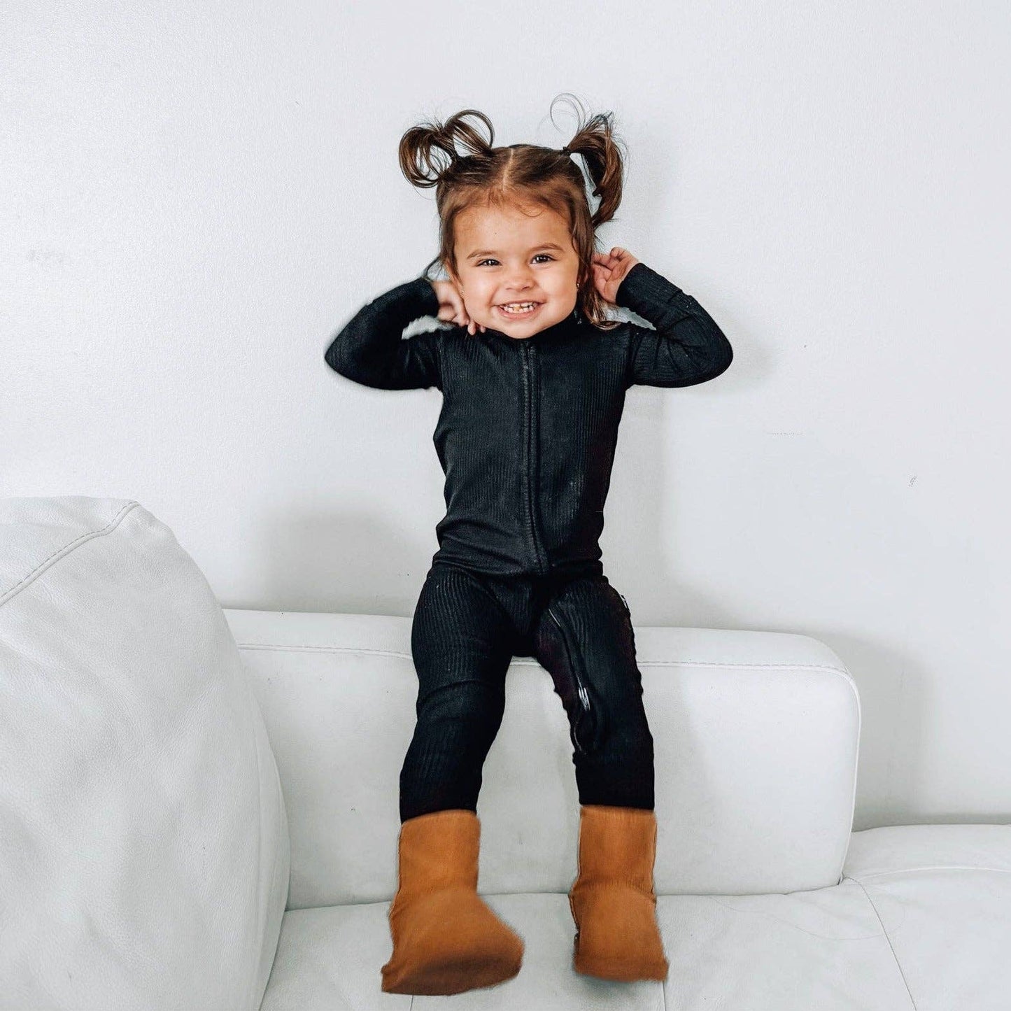 ZIP ROMPER - Midnight Ribbed: 6/12m