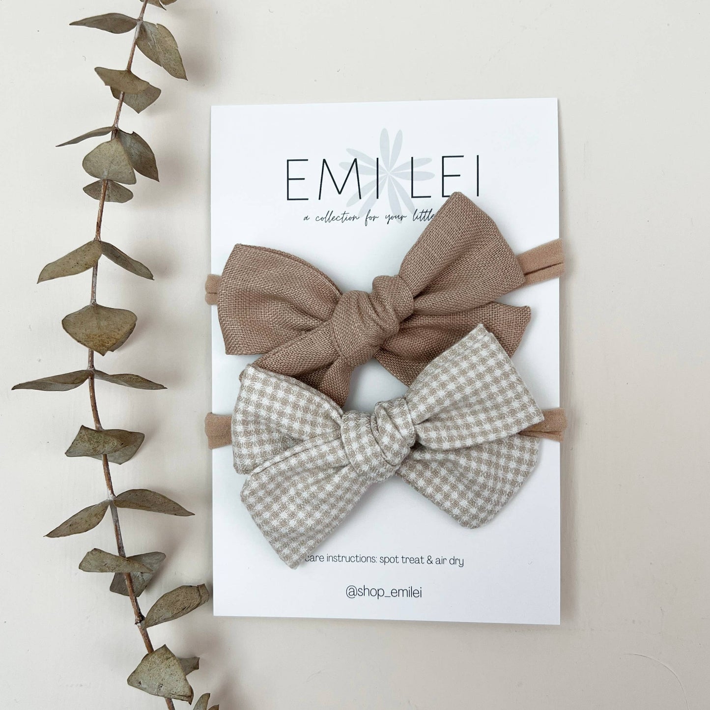 Nylon Stretchy Bow Headband Set - Taupe Linen/Mini Chk (#3)