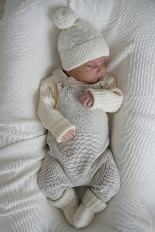 Luna + Luca Natural Knit Overalls: Natural / 6-12m