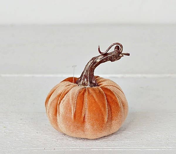 29432-4in Velvet Pumpkin w. Golden Stem-Peach