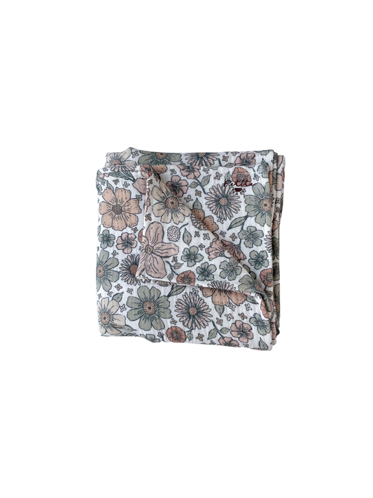 Baby swaddle / bold floral - ecru: Large