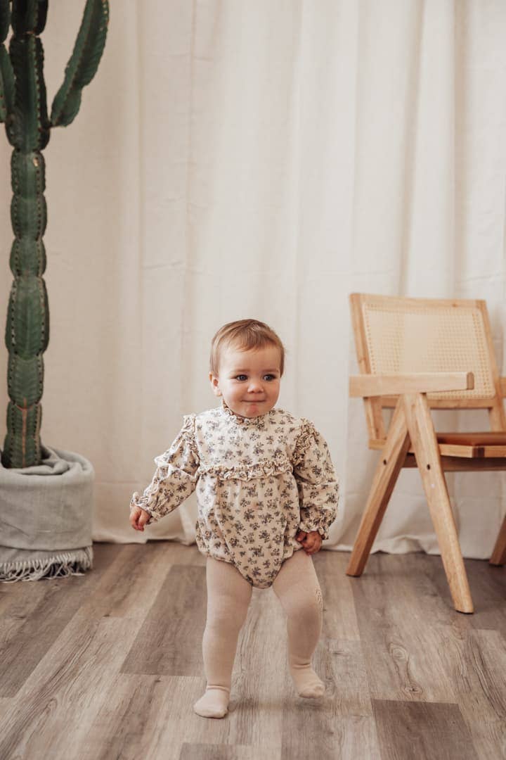 Baby Cotton bubble Romper Dressy sleeve Viola with Headbow: 18-24m