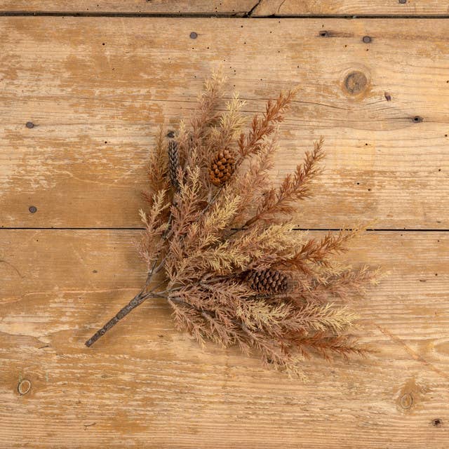 14" WHEAT & BURGUNDY PRICKLY PINE BUSH W/ CONES