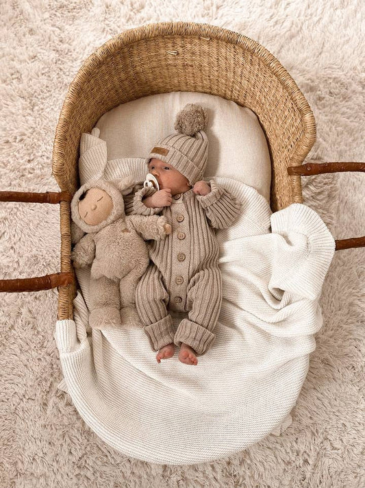 Ribbed Romper  - Oak: Newborn
