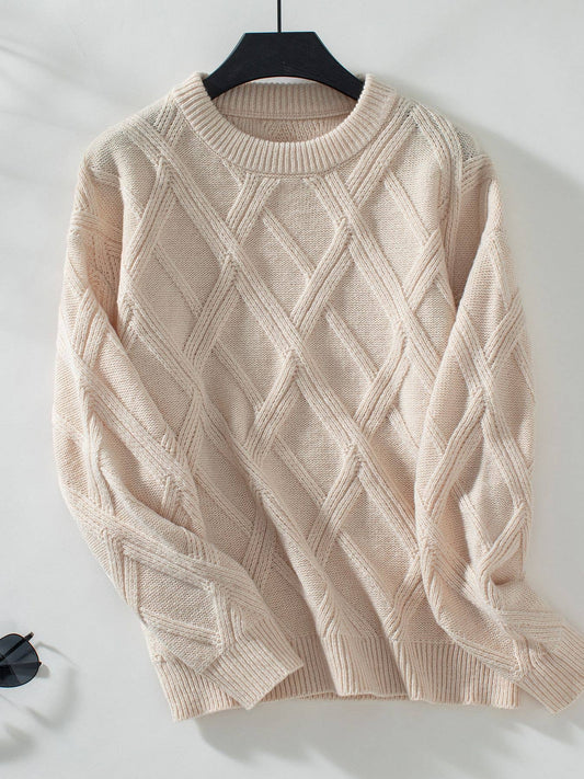 Diamond-Checked Pullover Sweater: Apricot / L