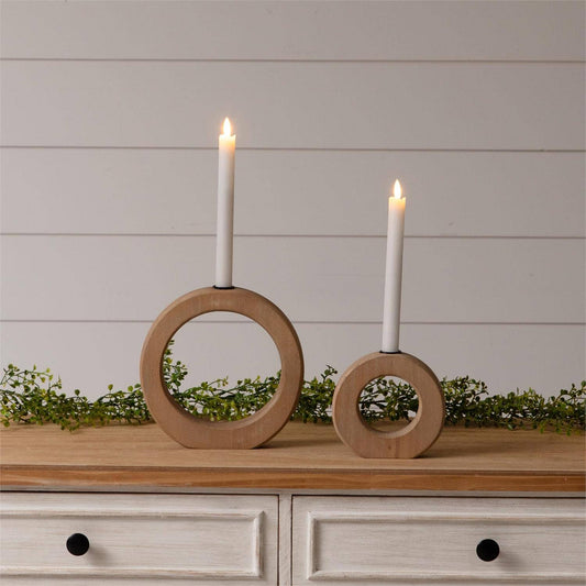 Wood Circle Candle Holders (Set Of 02)