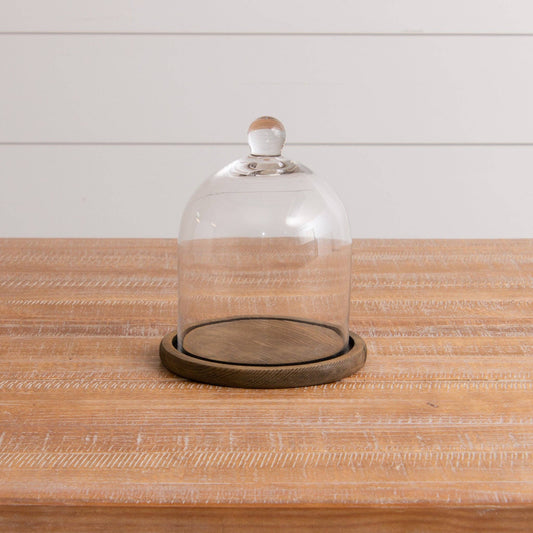 Glass Cloche With Wood Base, Tall (PC)