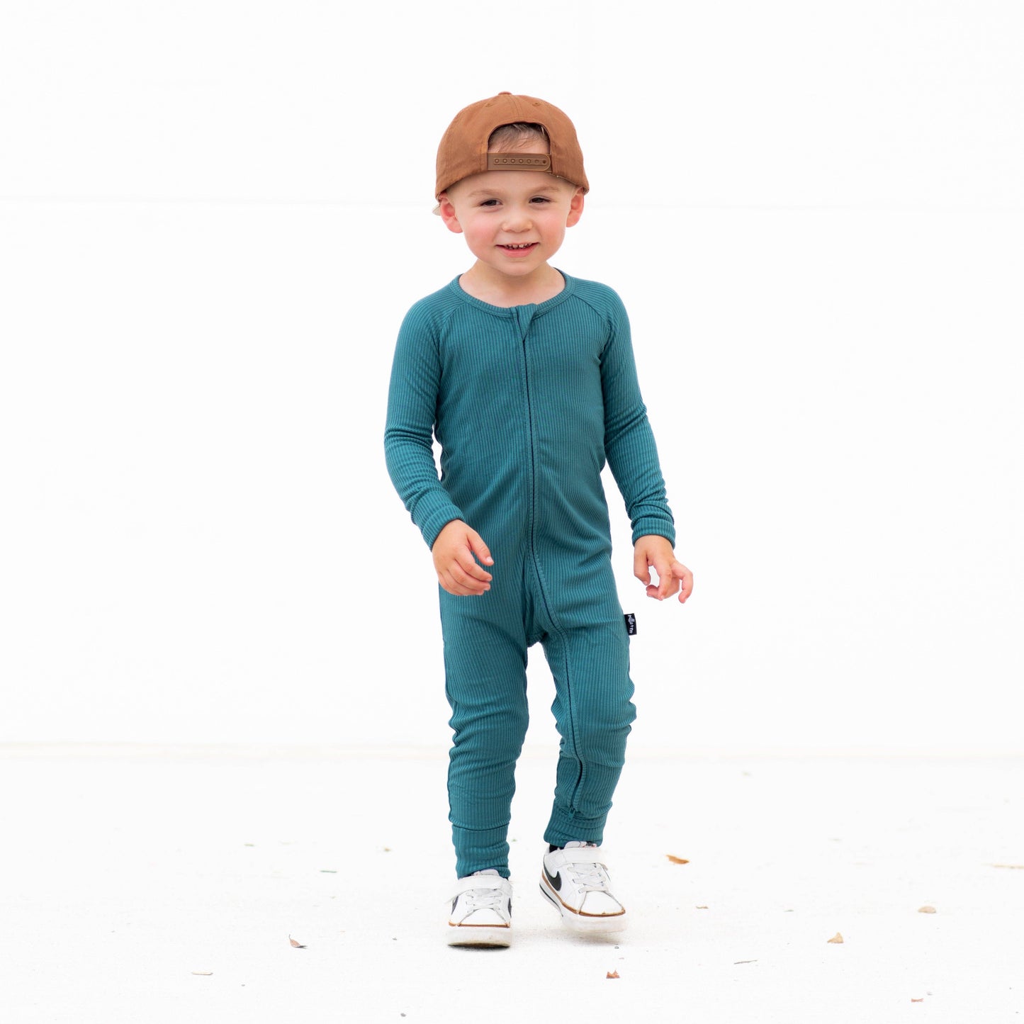 ZIP ROMPER - Peacock Ribbed: 6/12m