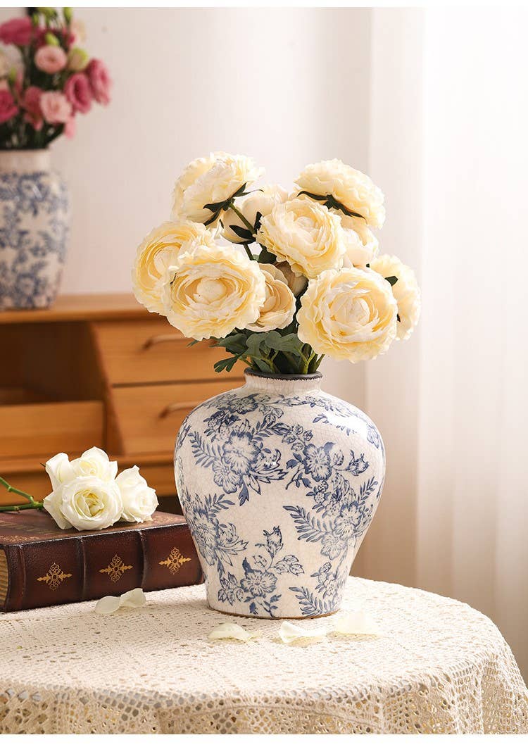 Blue Floral Ceramic Vase
