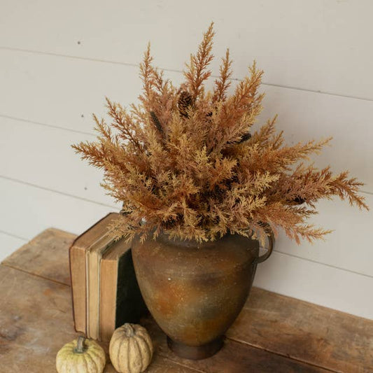 14" WHEAT & BURGUNDY PRICKLY PINE BUSH W/ CONES