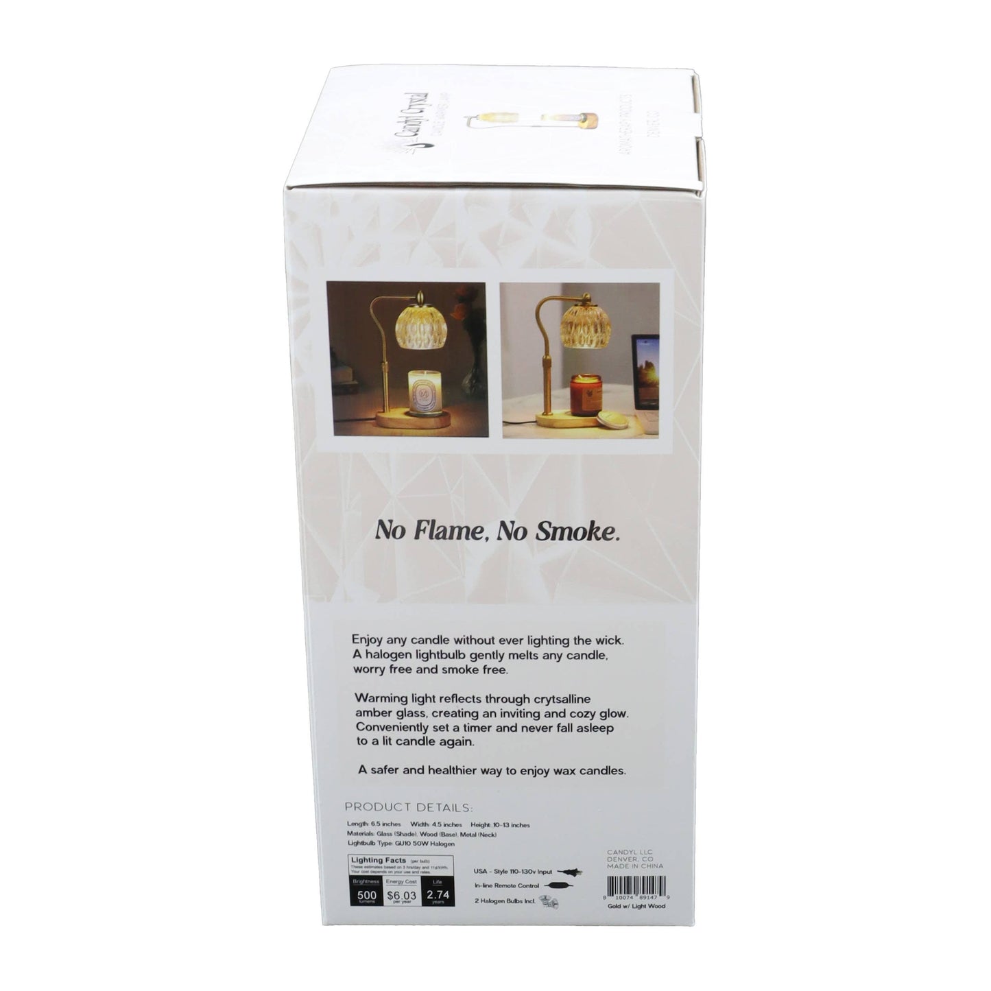 Candle Warmer Lamp - Crystal Glass & Wood Base - Gold