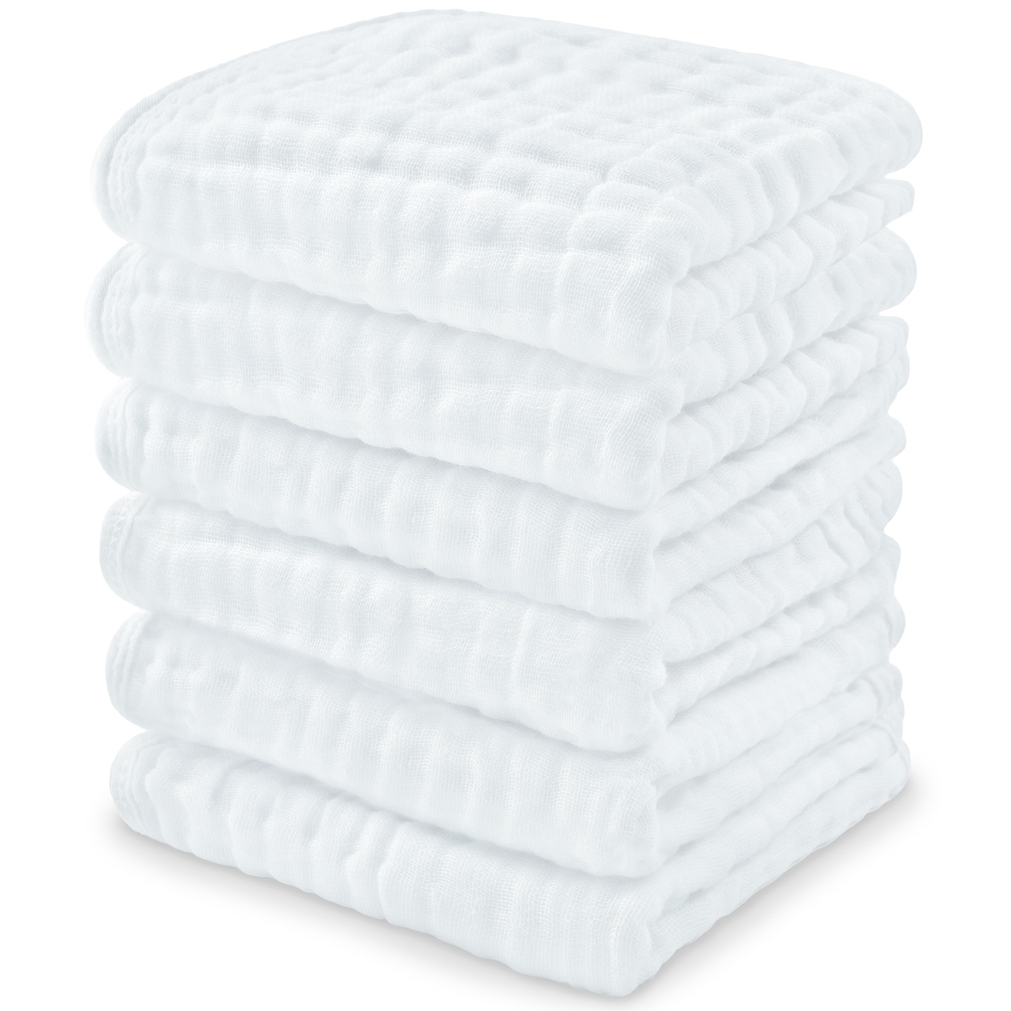 Baby Washcloths 100% Muslin Cotton by Comfy Cubs: White / 6-Pack 10”X10”
